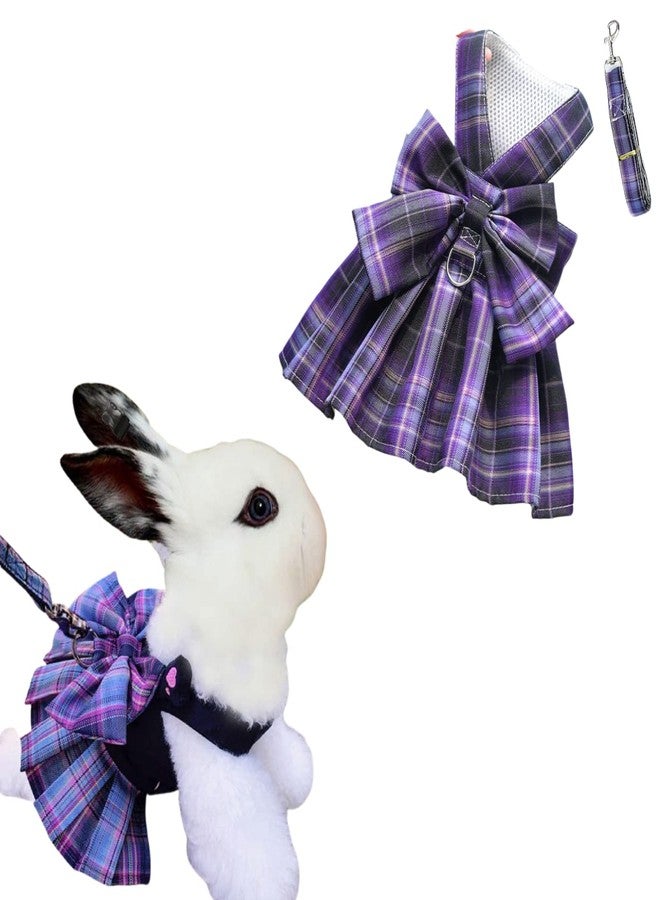 Barn Eleven Rabbit Harness and Leash for Walking Escape Proof - Cute Skirt Mesh Breathable Bunny Vest Harness Outdoor Camping Hiking Training - Also Suit for Ferret Kittn Puppy Small Animals (Small,Purple) - Image 1